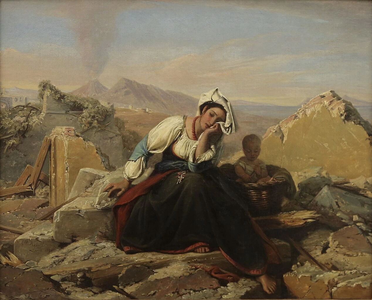 Donna napoletana che piange tra le rovine della sua casa (1830) - Musée Condé, Chantilly